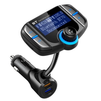 FM трансмитер HZ-BT-70, от 87.5 до 108.0MHz, вграден микрофон, Bluetooth, USB, слот за MicroSD карта, черен | JAR Computers FM трансмитер HZ-BT-70