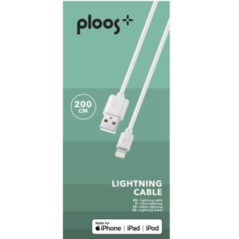 Кабел Ploos 6563, USB Type A(м) към Lightning(м), 2m, бял | JAR Computers Кабел данни Ploos за iPhone Lightning 2м