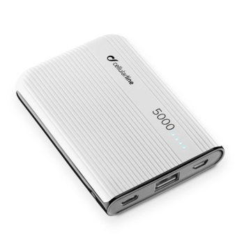 Външна батерия/power bank/ Cellularline PowerTank, 5000 mAh, бяла | JAR Computers Външна батерия Power Tank 5000 mAh бяла