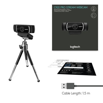 Logitech C922 Pro Stream Webcam (Разопакован) | JAR Computers Logitech C922 Pro Stream Webcam (Разопакован)