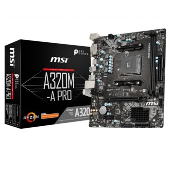 Дънна платка A320M A PRO, A320M, AM4, DDR4, PCIe 3.0 (HDMI, DVI), 4x SATA 6Gb/s, 6x USB 3.2 Gen 1, m-ATX | JAR Computers A320M A PRO