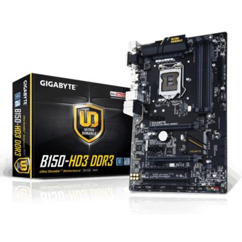 Дънна платка Gigabyte GA-B150-HD3, B150, LGA1151, DDR3, PCI-E (HDMI&DVI)(CF), 6x SATA 6Gb/s, 1x SATA Express, 1x M.2 Socket, 4x USB 3.0, ATX | JAR Computers GA-B150-HD3 DDR3