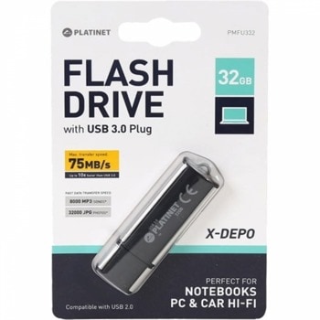 Памет 32GB USB Flash Drive, Platinet X, USB-A 2.0, черно | JAR Computers Platinet X 32GB USB Flash Drive