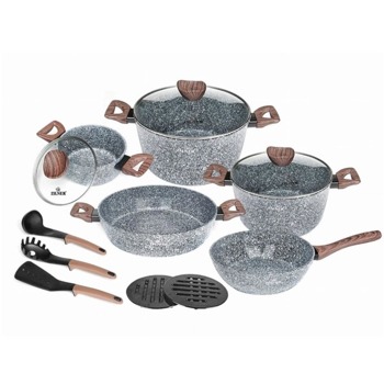 Комплект съдове Zilner ZL 8519, алуминий, мраморно покритие, 15 части, сив | JAR Computers Zilner ZL 8519