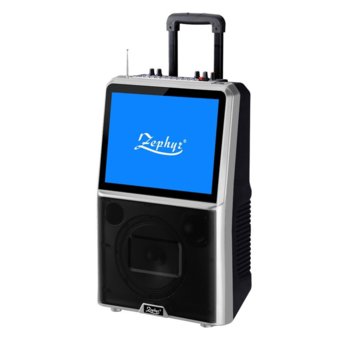 Tонколона Zephyr ZP 9999 ETV, с цветен LED екран, Bluetooth, MP3, Телевизия, 2 бр. безжични микрофона, черна, караоке | JAR Computers Zephyr ZP 9999 ETV