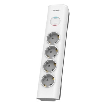 Разклонител Philips SPN7040WA/58, 4x гнезда, 2м, двуполюсен ключ, предпазен капак, защита от пренапрежение, бял | JAR Computers Philips SPN7040WA/58