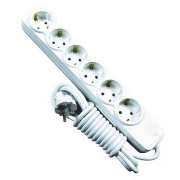 Разклонител VALVNOS, 6 гнезда, 2m, бял | JAR Computers Разклонител VALVNOS 6 гнезда, 2м, без бутон, бял