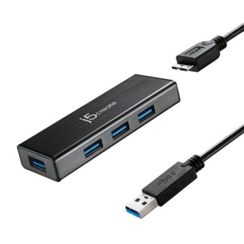 USB Хъб j5Create JUH340, 4x port(USB 3.0), microUSB 3.0 Type B, черен image