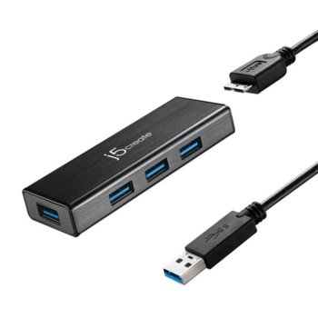 USB Хъб j5Create JUH340, 4x port(USB 3.0), microUSB 3.0 Type B, черен | JAR Computers j5Create JUH340