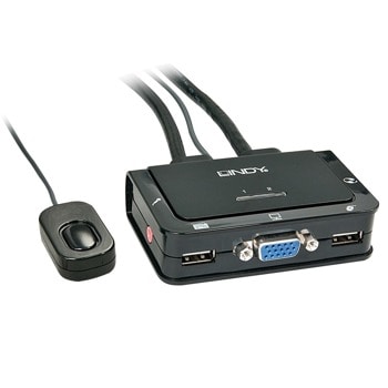 KVM суич Lindy 42342, от 1x VGA(ж)/1x USB-A(ж)/2x AUX(ж) към 2x VGA(м)/1x USB-A(м)/2x AUX(м), 2048x1536 резолюция | JAR Computers Lindy 42342