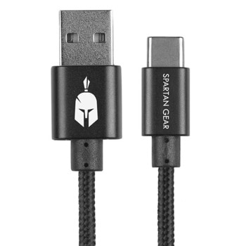 Кабел Spartan Gear, от USB A(м) към USB C(м), 2m, черен | JAR Computers Spartan Gear USB Type C 2m black