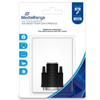 Преходник MediaRange MRCS172, от VGA (ж) към DVI-I (м), черен, позлатени конектори | JAR Computers MediaRange MRCS172