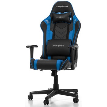 Геймърски стол DXRacer Prince P132-NB (GC-P132-NB-FX2), до 150kg, еко кожа, регулируеми подлакътници, коригиране височина, черен/син | JAR Computers DXRacer Prince P132-NB