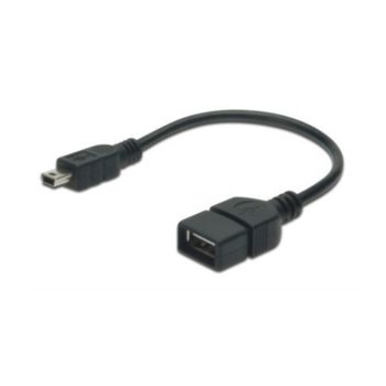 Кабел Assmann AK-300310-002-S, от USB Type A(ж) към USB Mini B(м), 0.2m, черен | JAR Computers ASSMANN AK-300310-002-S
