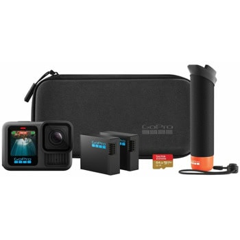 Екшън камера GoPro HERO13 Black Accessory Bundle, камера за екстремен спорт, 5.3K@60fps, 2.27" (5.76 cm) заден сензорен дисплей/1.4" (3.55 cm) преден дисплей, HyperSmooth 6.0 стабилизация, водоустойчива, Bluetooth, USB-C, Wi-Fi, черна | JAR Computers GoPro Hero 13 Black Accessory Bundle