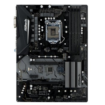 Дънна платка ASRock H370 Pro4, H370, LGA1151, DDR4, PCI-E (HDMI&DVI)(CFX), 6x SATA 6Gb/s, 2x M.2 Socket, 1x USB 3.1 (Type-C), ATX | JAR Computers ASRock H370 Pro4