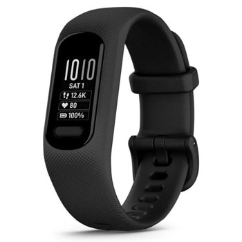 Смарт гривна Garmin vivosmart 5 Black Small, 0.41" x 0.73" (1.05 x 1.85cm) OLED дисплей, до 7 дни време на работа, Bluetooth, пулсоксиметър, черна | JAR Computers Garmin vivosmart 5 Black Small/Medium