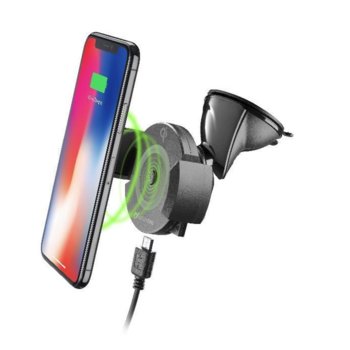Зарядно устройство Cellular Line Pilot Active Wireless, от USB-A(м) към безжично зарядно, стойка за кола, черен | JAR Computers Cellular Line PILOTACTWIRELESSK
