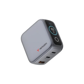 verbatim mini gan charger with display grey 30238