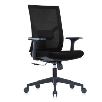 Работен стол RFG Snow Black W, до 120кг, дамаска/меш, пластмасова база, коригиране височина, лумбална опора, черен image