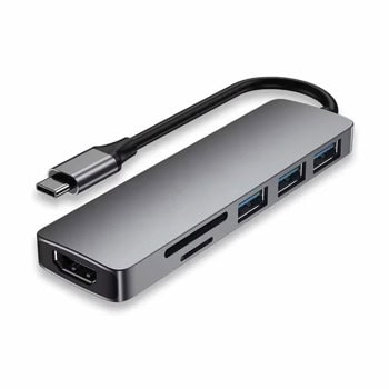 Докинг станция DeTech, от USB-C към 3x USB-A, 1x HDMI, 1x SD четец, 1x MicroSD четец, сива | JAR Computers Докинг станция DeTech 17851