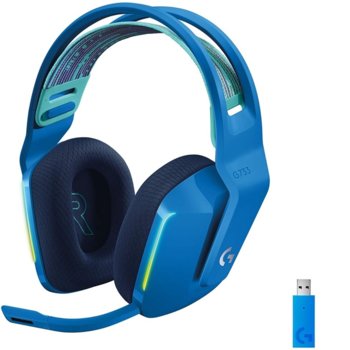 Слушалки Logitech G733 (981-000943), безжични, микрофон, 40mm говорители, 20 Hz - 20 kHz, сини image