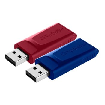 Памет 32GB USB Flash Drive, Verbatim Slider, USB 2.0, 2 броя, синя и червена | JAR Computers Verbatim 32GB USB 2.0 Slider