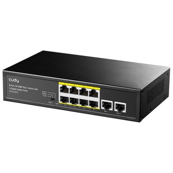 Суич Cudy FS1010PG, 8 порта, 100Mbps, 8x 10/100 Mbps PoE, 2x Uplink | JAR Computers Суич Cudy FS1010PG