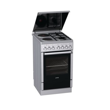 Готварска печка Gorenje K57220AX2, клас A, 6900W, 59л. обем, 2 електрически + 2 газови котлона, механично управление, таймер, сива | JAR Computers Gorenje K57220AX2 GJ557001