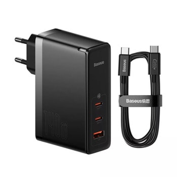 Зарядно устройство Baseus GaN5 Pro CCGP100201, от контакт към 1x USB-A(ж)/2x USB-C(ж), 28V/5A, 140W, черно | JAR Computers Baseus GaN5 Pro CCGP100201