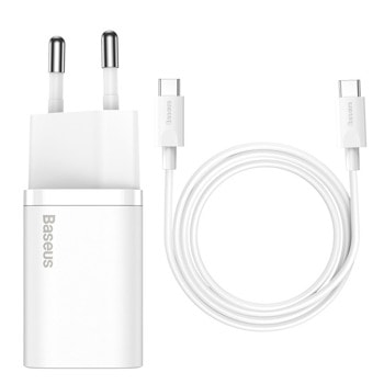 Зарядно устройство Baseus Super Si в комплект с USB C кабел 25W (TZCCSUP-L02), от контакт към USB C(ж), 0.7A, бяло | JAR Computers Baseus TZCCSUP-L02