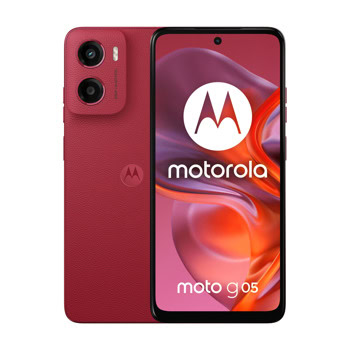 Смартфон Motorola Moto G05 (червен), поддържа 2 SIM карти, 6.67" (16.94cm) HD+ 90Hz дисплей, осемядрен MediaTek Helio G81 Extreme 2 GHz, 8GB RAM, 128GB Flash памет (+microSD слот), 50 & 8 Mpix камери, Android | JAR Computers Motorola Moto G05 8GB/128GB Plum Red