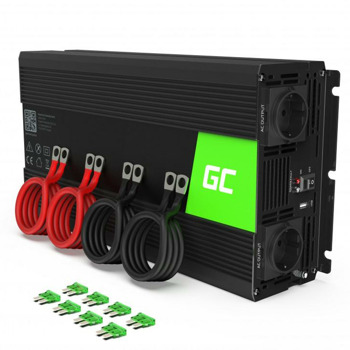 Инвертор Green Cell INV26, 2000W, от DC 24V към AC 230V, 1x USB-A, модифицирана синусоида, за кола | JAR Computers Green Cell 24V to 230V 2000W/4000W INV26