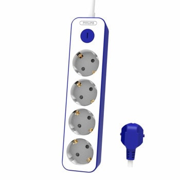 Разклонител Philips CHP2145U/58, 4 гнезда, бутон за вкл./изкл., 1.5m, син | JAR Computers Разклонител Philips CHP2145U/58
