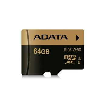 Карта памет 64GB MicroSDXC, A-Data XPG, Class 10 UHS-I U3, скорост на четене 95MB/s, скорост на запис 90 MB/s | JAR Computers A-Data 64G SDXCM UHS-I U3 XPG