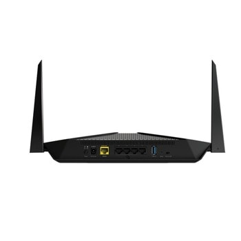 Безжичен рутер NETGEAR AX3000 Nighthawk, 2400Mbps, 2.4GHz(600Mbps), 5GHz(2400Mbps),Wi-Fi 6, IEEE 802.11a/b/g/n/ac/ax, LAN 4x 10/100/1000Mbps, WAN 10/100/1000Mbps, 2x външни антени, USB 3.0, черем | JAR Computers NETGEAR AX3000 Nighthawk RAX40-100PES