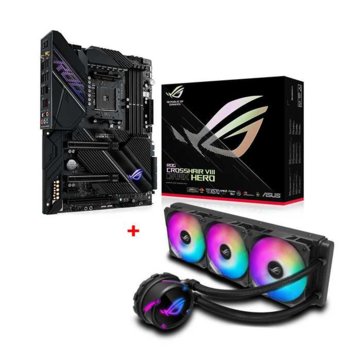 Дънна платка Asus ROG CROSSHAIR VIII Dark Hero в комплект с водно охлаждане за процесор Asus ROG STRIX LC 360 RGB, X570, AM4, DDR4, PCI-E 4.0, (CF&SLI), 8x SATA 6Gb/s, 3x M.2, USB 3.2 Gen 2, Wi-Fi, Bluetooth, ATX | JAR Computers Asus ROG CROSSHAIR VIII Dark Hero + ROG STRIX LC 3