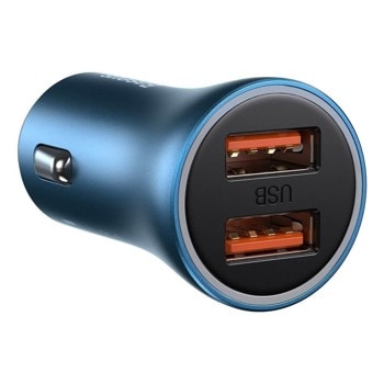 Зарядно устройство Baseus Golden Contactor Pro (CCJD-A03), от автомобилна запалка към 2x USB A(ж), синьо, 40W image