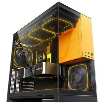 Кутия Geometric Future Model 5, EATX/ATX/microATX/Mini-ITX, 1x USB 3.2 Gen 2 Type-C, 2x USB 3.0, 5x ARGB 140mm вентилатора, с прозорец, черна/жълта, без захранване | JAR Computers Geometric Future Model 5 Black/Yellow 5x fans