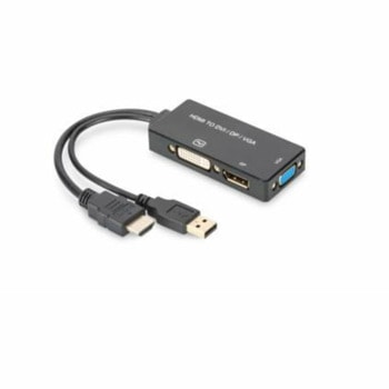 Конвертор Assmann AK-330403-002-S, от HDMI(м)/USB-A към VGA(ж)/DVI-D(24+1)(ж)/DisplayPort(ж), черен | JAR Computers Assmann AK-330403-002-S