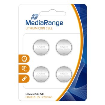 Батерии литиеви MediaRange Coin Cells MRBAT132 CR2032, 3V, 220mAh, 4бр. | JAR Computers Батерии MEDIARANGE COIN CELLS CR2032 MRBAT132