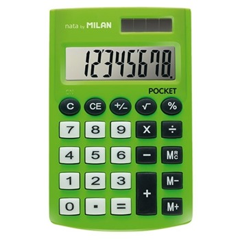 Калкулатор Milan Pocket, 8 разряден дисплей, джобен, 3 memory бутона и функция корен квадратен, автоматично изключване, зелен image