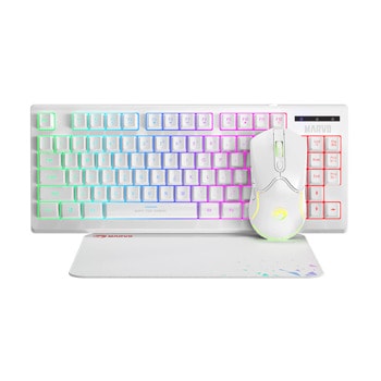 Комплект клавиатура, мишка и пад Marvo CM310 White, подсветка, мишка (3200 dpi), USB, бели image