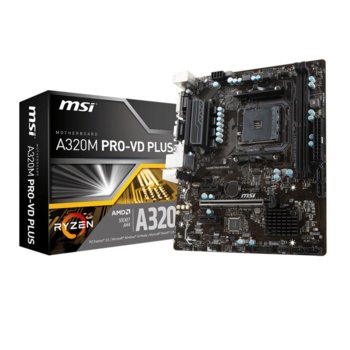 Дънна платка MSI A320M PRO-VD PLUS, A320M, AM4, DDR4, PCI-E (DVI-D), 4 x SATA 6Gb/s, 1x M.2, 6 x USB 3.1 Gen1, microATX | JAR Computers MSI A320M PRO-VD PLUS