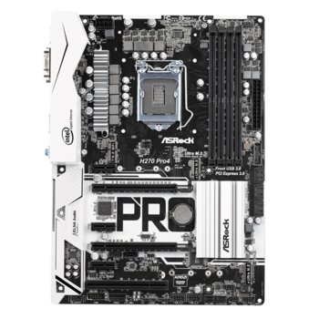 Дънна платка ASRock H270 Pro4, H270, LGA 1151, DDR4, PCI-E (HDMI&DVI&VGA)(Quad CFX), 6x SATA 6Gb/s, 2x M.2 slot, 1x USB 3.0 (Type-C), ATX | JAR Computers ASRock H270 Pro4