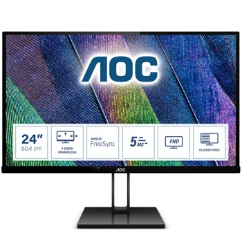 Монитор AOC 24V2Q, 23.8"(60.45 cm) IPS панел, Full HD, 5ms, 20M:1, 250 cd/m2, HDMI, DisplayPort | JAR Computers AOC 24V2Q