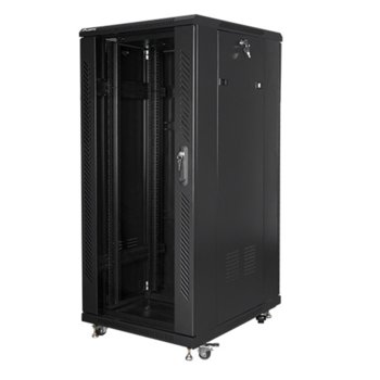 Комуникационен шкаф Lanberg FF01-6827-12B, 19", 27U, 600 x 800 x 1381, стъклена врата, черен | JAR Computers Lanberg FF01-6827-12B