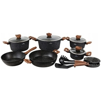 Комплект съдове Zilner ZL 8518, алуминий, мраморно покритие, 15 части, черен | JAR Computers Zilner ZL 8518