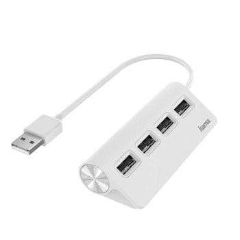USB Хъб Hama 200120, 4 порта, от USB Type-A към 4x USB 2.0 Type-A, бял | JAR Computers HAMA-200120