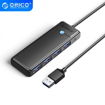 USB Хъб Orico PAPW4A-U3-015-BK-EP, 4 порта, от USB Type-A към 4x USB 3.0 Type-А, черен | JAR Computers USB Хъб Orico USB 3.0 Type-A to 4 x USB 3.0 Type-A